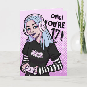 Punk Gamer Teen Girl Pink 17. Geburtstag Karte
