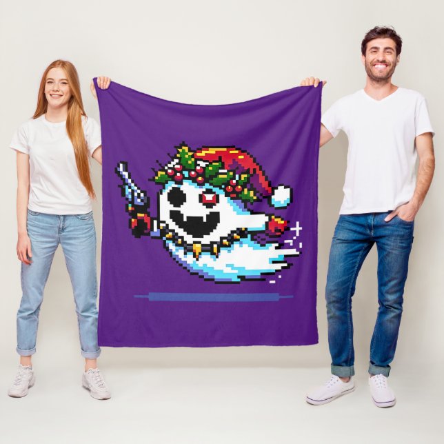 Punk Ghost Christmas - Edgy Pixel Art Holiday Fleecedecke (Beispiel)