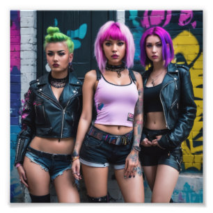 Punk Girls in Shorts Graffiti Alley Fotodruck