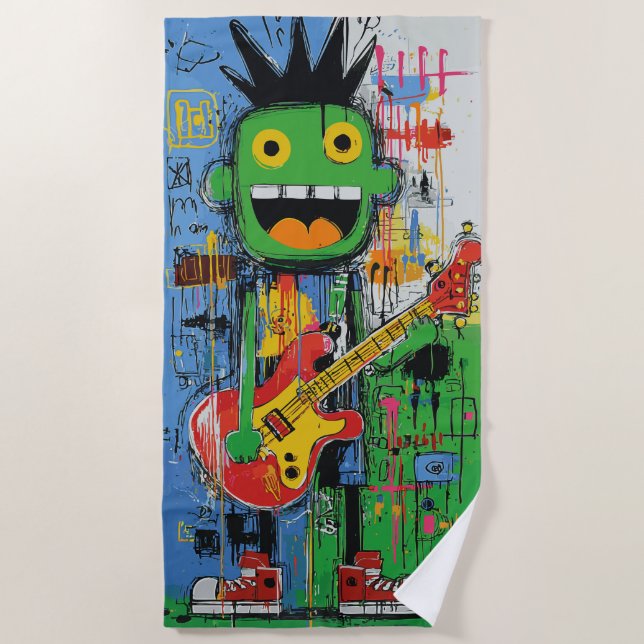 Punk-Gitarren-Monster Graffiti-Kunst Strandtuch (Vorderseite)