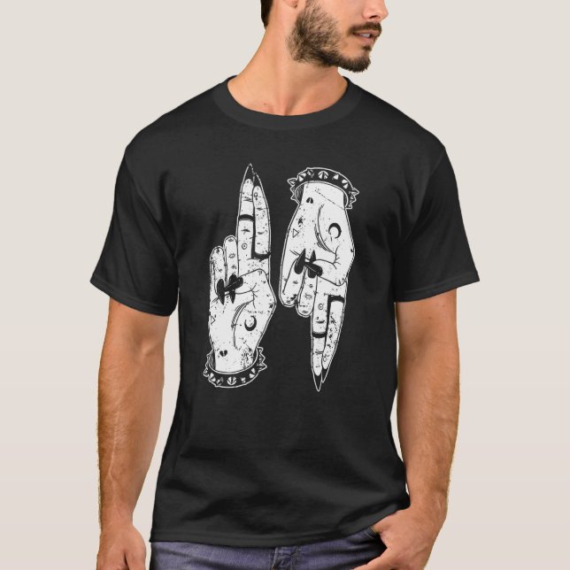 Punk Goth Girl Devil Hands  As Above So Below Witc T-Shirt (Vorderseite)