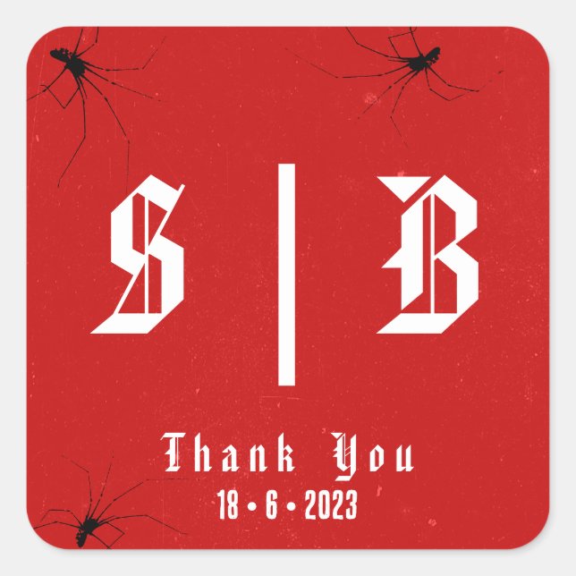 Punk Goth Monogram Minimalistisch Wedding Quadratischer Aufkleber (Vorderseite)