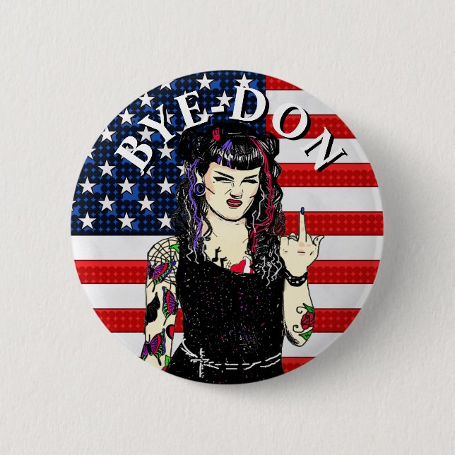 Punk Gothic Girl Drehe den Bird BYE-DON Button (Vorderseite)