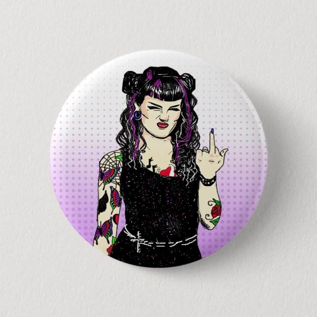 Punk Gothic Girl Drehe die Vogelhand ziehen Button (Vorderseite)
