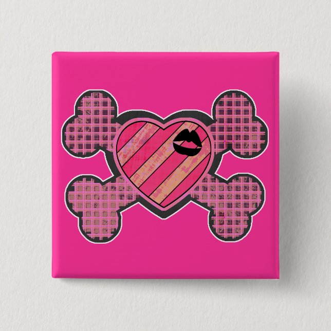 Punk Herz und Kreuz Button (Vorderseite)