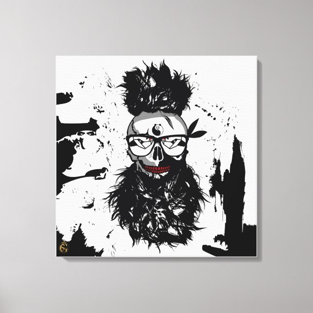 Punk-Hipster G-Skulls-Panda-Schädel Leinwanddruck (Vorderseite)