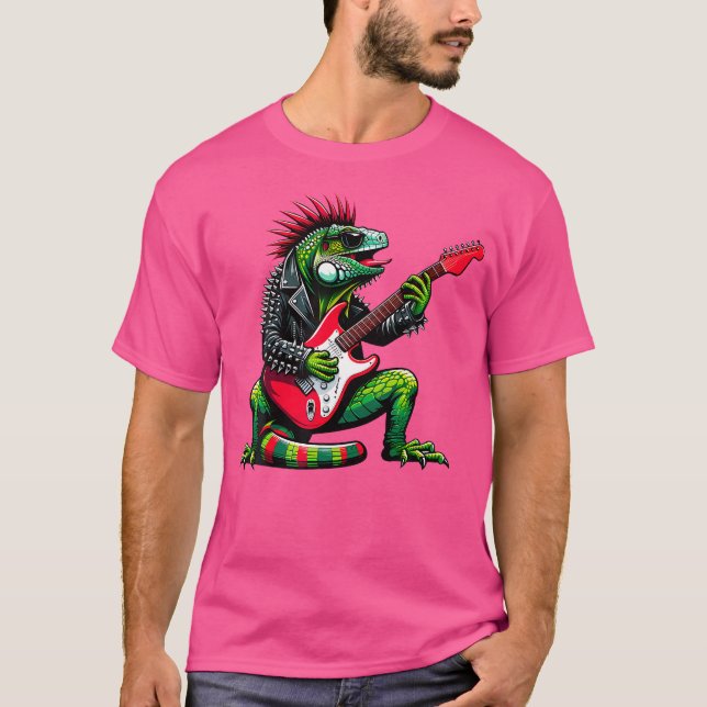 Punk Iguana Rock'N Roll Goth Lizard Guitar Awesome T-Shirt (Vorderseite)