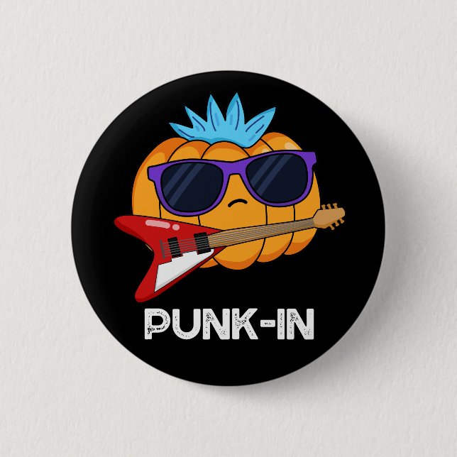 PUnk-in Funny Punk Rock Pumpkin Pun Dark BG Button (Vorderseite)