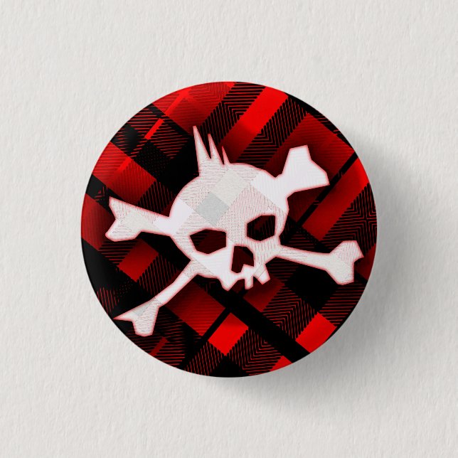 Punk Kariert Skull Button (Vorderseite)