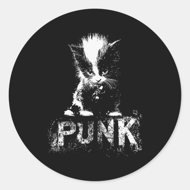 Punk Kitten Cat With Mohawk Nge Gothic Design  Runder Aufkleber (Vorderseite)
