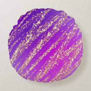 Punk Lila Gold Glittery Rundes Kissen