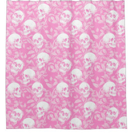 Punk Mädchen Gothic rosa Totenköpfe & Laub Hallowe Duschvorhang