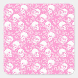 Punk Mädchen Gothic rosa Totenköpfe & Laub Hallowe Quadratischer Aufkleber