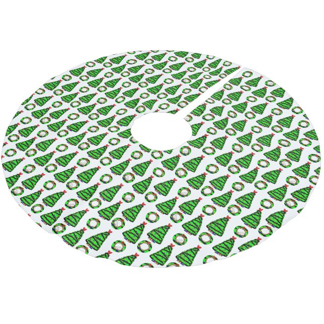 Punk-Möwe-Weihnachtskranz und Xmas-Baum Polyester Weihnachtsbaumdecke (Schrägansicht)