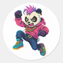 Punk Panda Power Runder Aufkleber