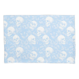 Punk-Pastellblau-gotische Totenköpfe und Laub Hall Kissenbezug