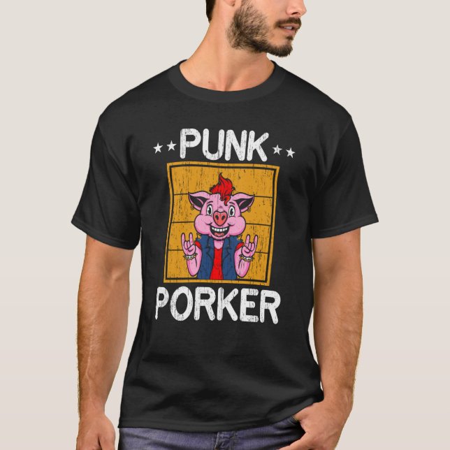 Punk Porker Farm Animal Piggy Bauer Pig T-Shirt (Vorderseite)