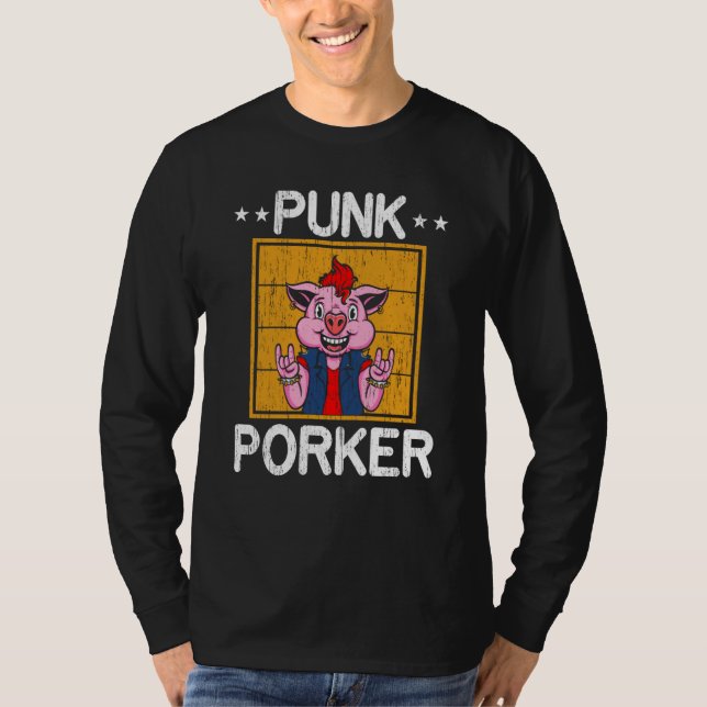 Punk Porker Farm Animal Piggy Farmer Pig T-Shirt (Vorderseite)