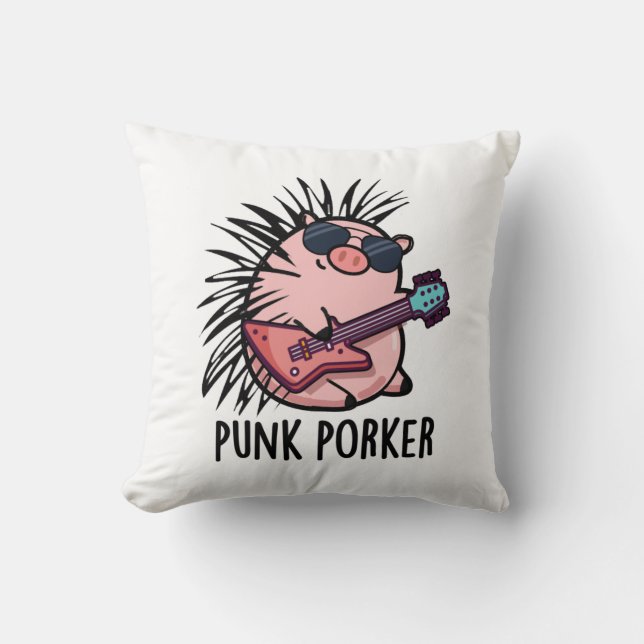 Punk Porker Funny Punk Rocker Pig Pub Kissen (Vorderseite)