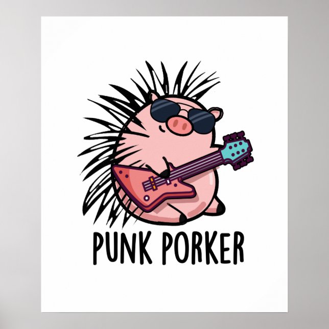 Punk Porker Funny Rocker Pig Pub Poster (Vorne)