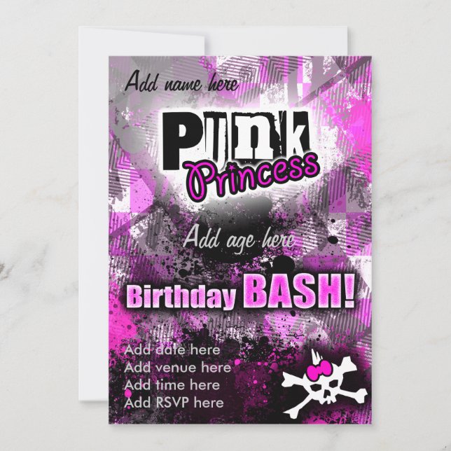 Punk Princess Birthday Bash Einladung (Vorderseite)