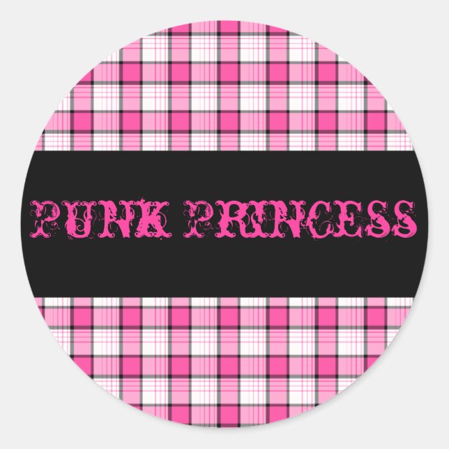 Punk Princess Pink und Karierte Schwarz-Aufkleber Runder Aufkleber (Vorderseite)
