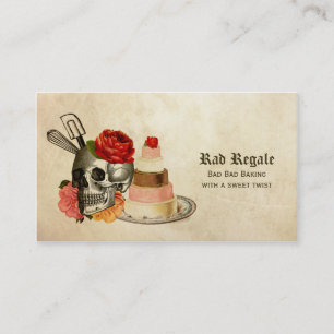 Punk-Retro-Backen-Bäcker-Totenkopf-Grunge-Blumen-S Visitenkarte