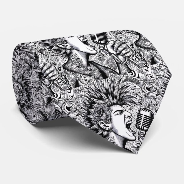 Punk Rock Black & White Necktie Krawatte (Gerollt)