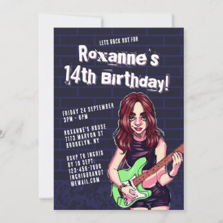 Punk Rock Cartoon Teen Girl 14. Geburtstag Einladung