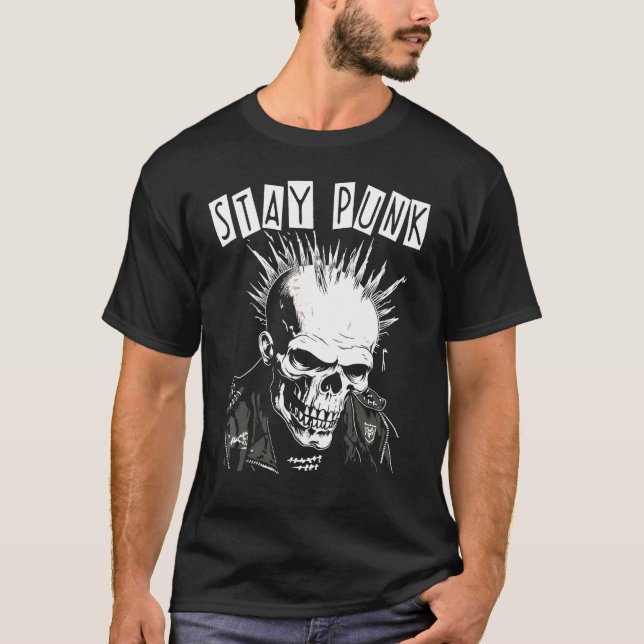 Punk Rock Concert Skull Skeleton Mohawk Mohican  S T-Shirt (Vorderseite)