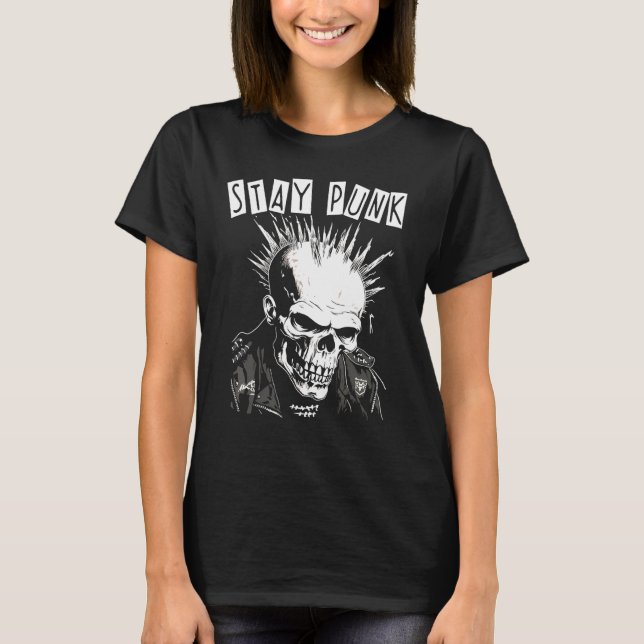 Punk Rock Concert Skull Skeleton Mohawk Mohican  S T-Shirt (Vorderseite)