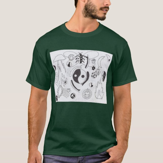 Punk Rock Doodle #25 Yin und Yang Dark Green T-Shirt (Vorderseite)