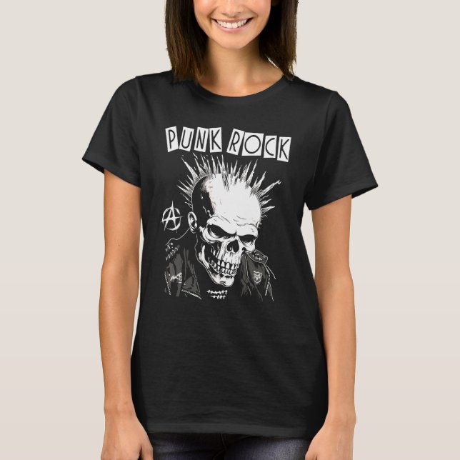 Punk Rock Gig Skull Skeleton Mohawk Mohican  Punk  T-Shirt (Vorderseite)