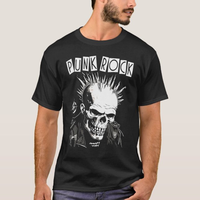Punk Rock Gig Skull Skeleton Mohawk Mohican  Punk  T-Shirt (Vorderseite)