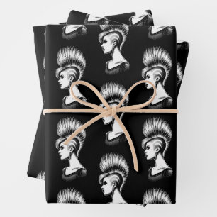 Punk Rock Girl mit Mohawk Fairstyle Mode Geschenkpapier Set