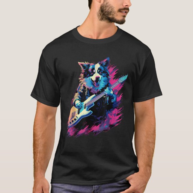 Punk Rock Guitar Border Collie Dog Guitarist  for  T-Shirt (Vorderseite)