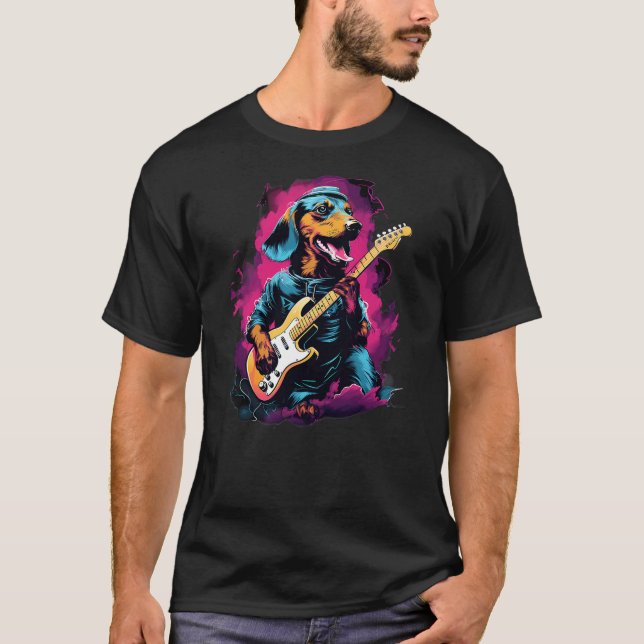 Punk Rock Guitar Dachshund Dog Guitarist T-Shirt (Vorderseite)