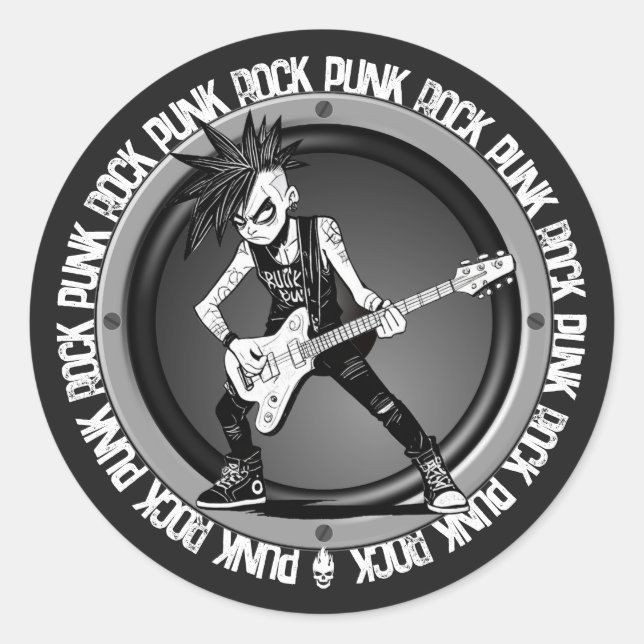 Punk Rock Guitar Player Art Cool Musician Rocker Runder Aufkleber (Vorderseite)