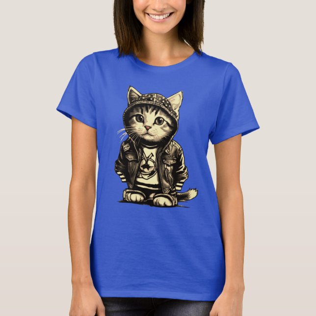 Punk Rock Kitten Niedlich Cat Design T-Shirt (Vorderseite)