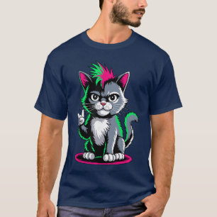 Punk Rock Männer Frauen Lustige Katze vintage T-Shirt