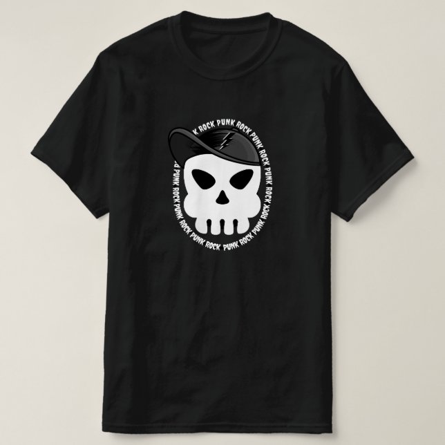 Punk Rock Music Skull Cap Rocker Weißer Blitz T-Shirt (Design vorne)