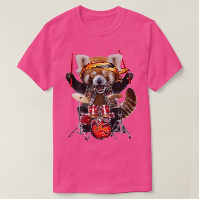Punk Rock Red Panda Spielen Trommeln  T-Shirt (Design vorne)