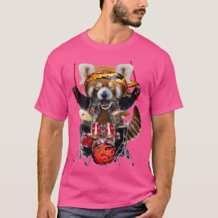 Punk Rock Red Panda Spielen Trommeln  T-Shirt