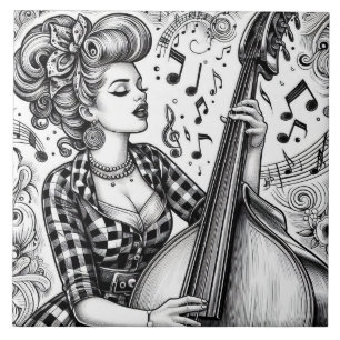 Punk Rock Rockabilly Retro Glam Schwarz & Weiß Fliese