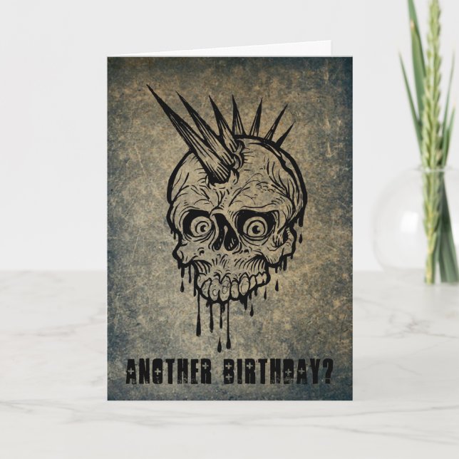 Punk Rock Rocker Skull mit Mohawk Birthday Karte (Vorderseite)