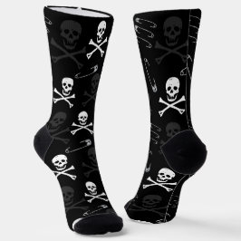 Punk Rock Safety Buttons and Skulls Pattern Socken