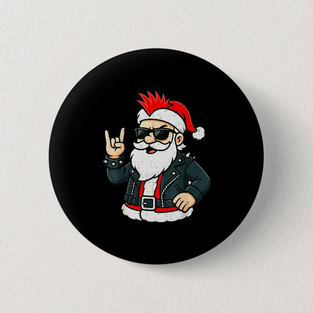 Punk Rock Santa Claus Emo Christmas Rocker Pajamas Button (Vorderseite)