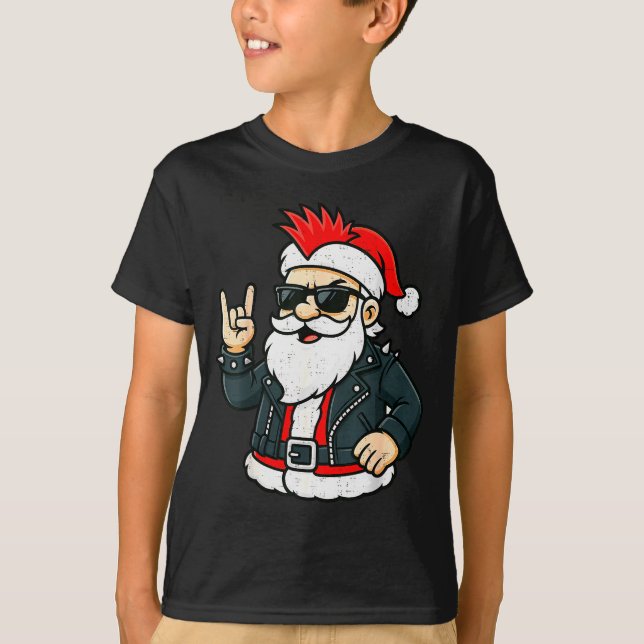 Punk Rock Santa Claus Emo Christmas Rocker Pajamas T-Shirt (Vorderseite)