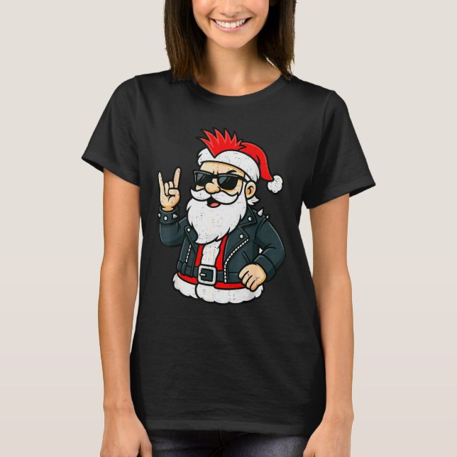 Punk Rock Santa Claus Emo Christmas Rocker Pajamas T-Shirt (Vorderseite)