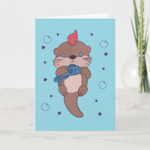 Punk Rock Seeotter mit Fisch Lustige Tierkunst Karte